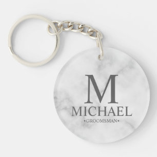Marble Personalised Groomsman Name&Monogram Key Ring