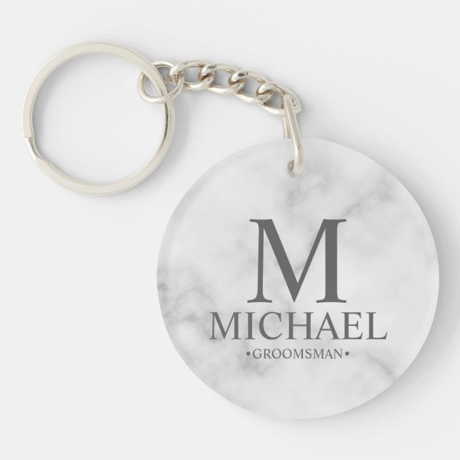 Marble Personalised Groomsman Name&Monogram Key Ring (Front)
