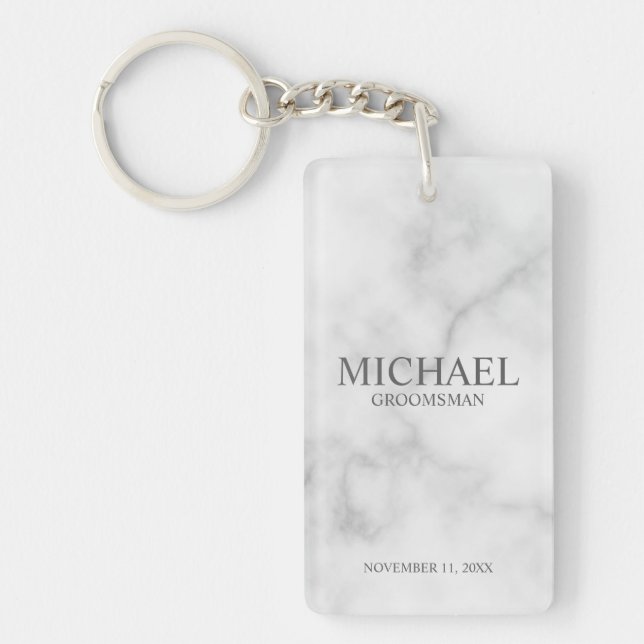 Marble Personalised Groomsman's Name and Monogram Key Ring (Front)