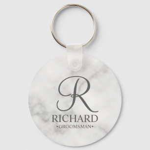Marble Personalised Groomsman's Name and Monogram Key Ring