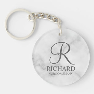 Marble Personalised Groomsman's Name and Monogram Key Ring