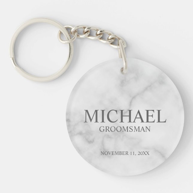 Marble Personalised Groomsman's Name and Monogram Key Ring (Front)
