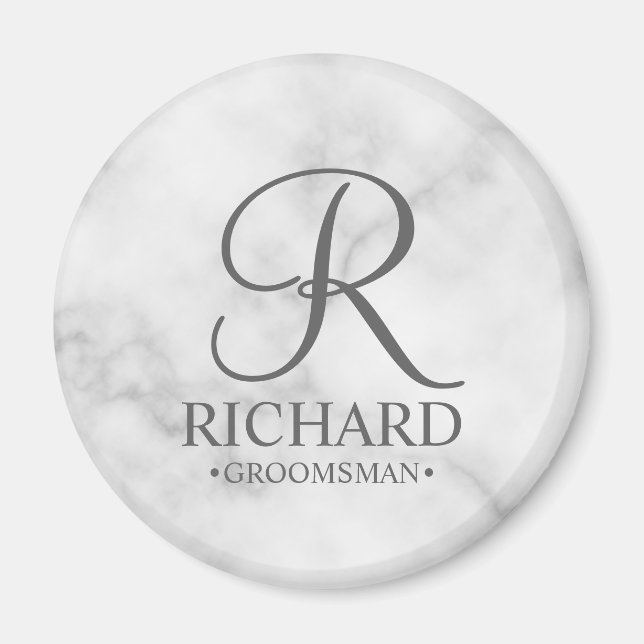 Marble Personalised Groomsman's Name and Monogram Magnet (Front)