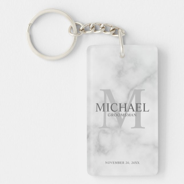 Marble Personalised Groomsmen's name and monogram Key Ring (Front)
