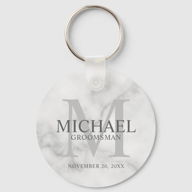 Marble Personalised Groomsmen's name and monogram Key Ring (Front)