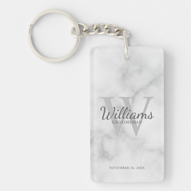 Marble Personalised Groomsmen's name and Monogram  Key Ring (Front)