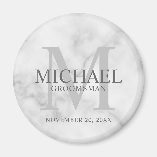 Marble Personalised Groomsmen's name and monogram Magnet (Front)