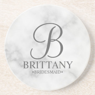 Marble Personalised Monogram and Name Bridesmaid Coaster
