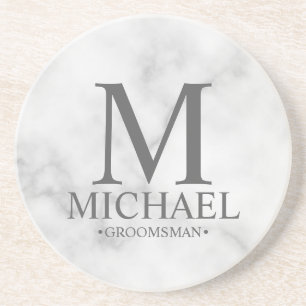 Marble Personalised Monogram and Name Groomsman Coaster