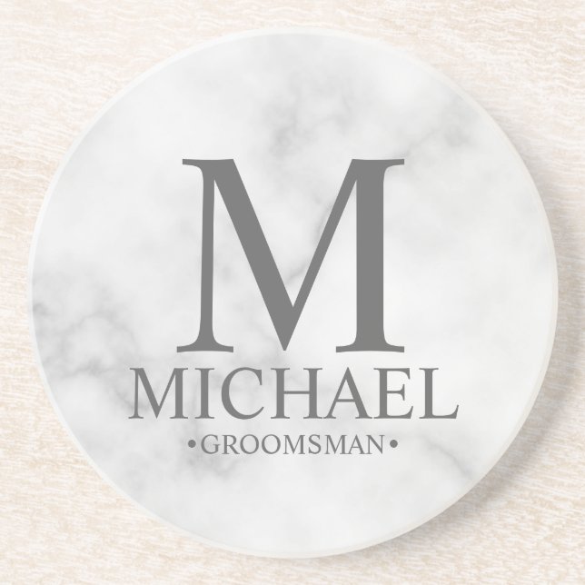 Marble Personalised Monogram and Name Groomsman Coaster (Front)