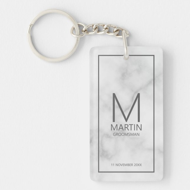 Marble Personalised Monogram and Name Groomsmen Key Ring (Front)