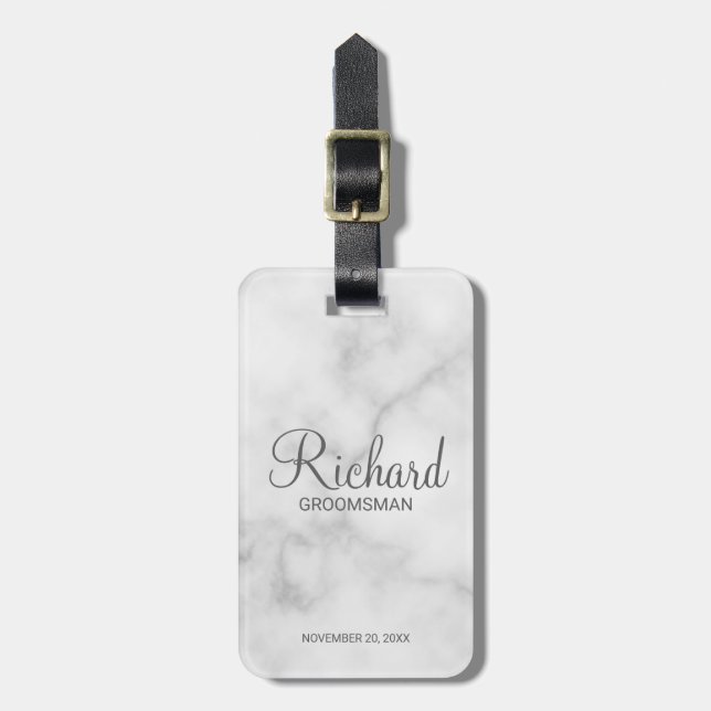 Marble Personalised Name and Monogram Groomsman Luggage Tag (Front Vertical)
