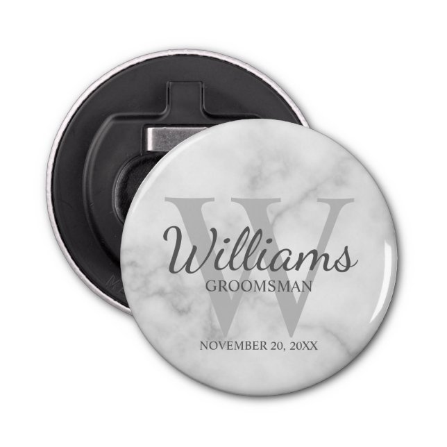 Marble Personalised Script Groomsmen Bottle Opener (Front)
