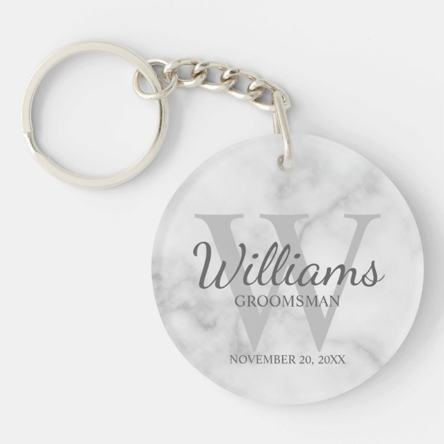 Marble Personalised Script Groomsmen  Key Ring (Front)