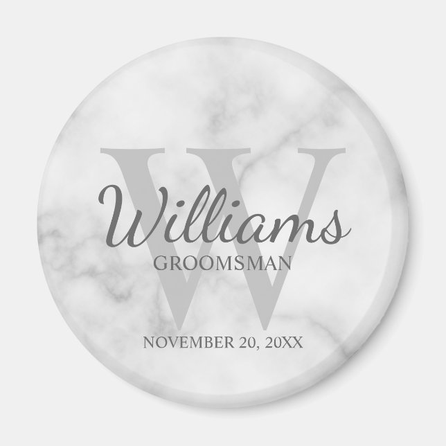 Marble  Personalised Script Groomsmen Magnet (Front)