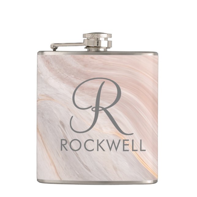 Marble Personalised Script Monogram and Name Gift Hip Flask (Front)