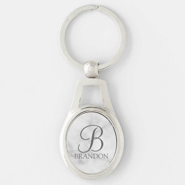 Marble Personalised Script Monogram and Name Key Ring (Front)