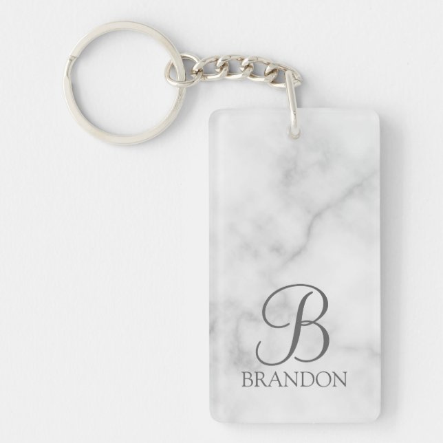 Marble Personalised Script Monogram and Name  Key Ring (Front)