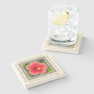 Marble photo coaster with orange hibiscus