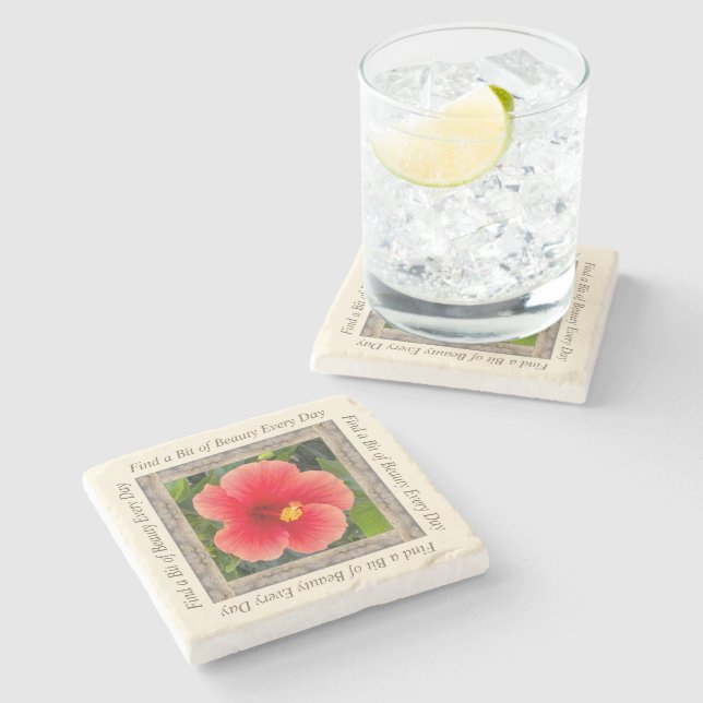 Marble photo coaster with orange hibiscus (Side)