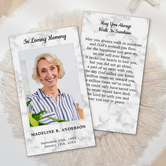 Marble Photo Memorial Sympathy Funeral Prayer Card (Creator Uploaded)