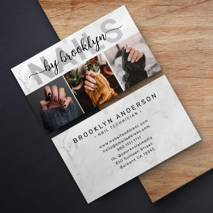 Marble Photo Typography Nail Artist Business Card
