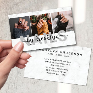 Marble Photo Typography Nail Artist Business Card