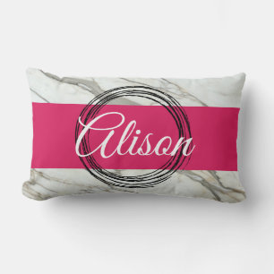 Marble, pink & black modern trendy girl pillow. lumbar cushion