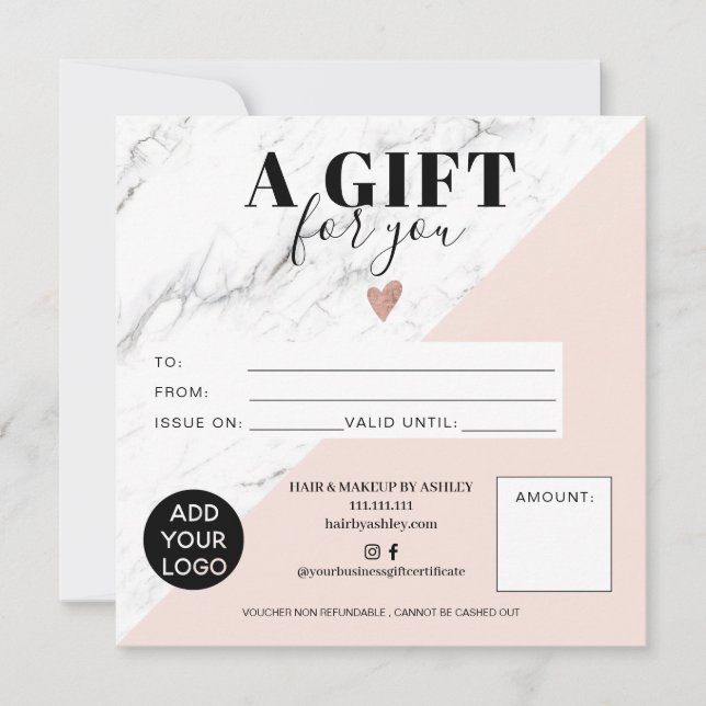 Marble pink block square gift certificate logo (Front)