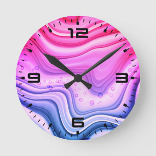 Marble Pink Blue Digital Paper Round Clock