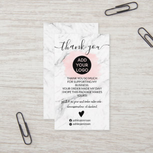 Marble pink brushstroke logo order thank you business card