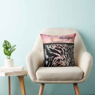 Marble Pink Chic Tiger Safari Print  Cushion