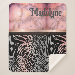 Marble Pink Chic Tiger Safari Print Customised    Sherpa Blanket