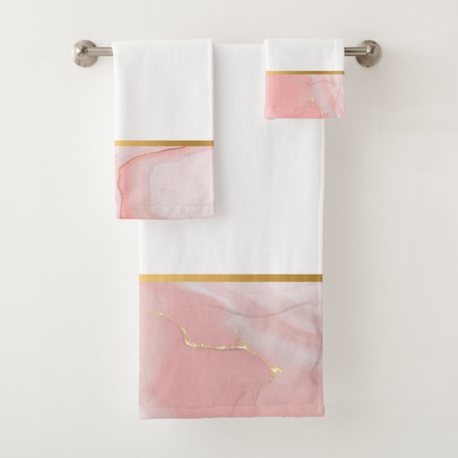 MARBLE PINK GOLD BATHROOM TOWEL SET (Insitu)