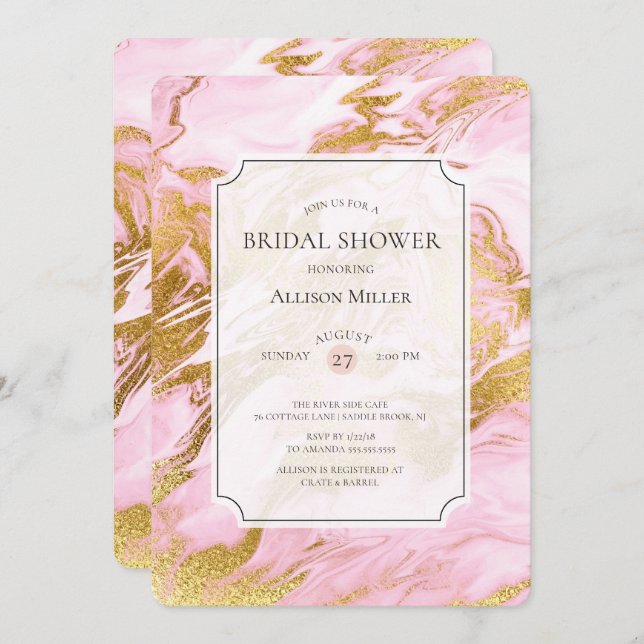 Marble Pink Gold Bridal Shower Invitation (Front/Back)