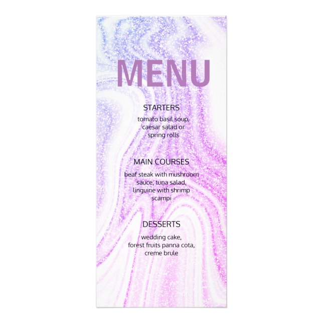Marble pink purple glitter typography wedding menu (Front)