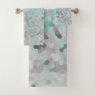MARBLE PIXELATED GREY SILVER AQUA CUSTOM TOWEL SET