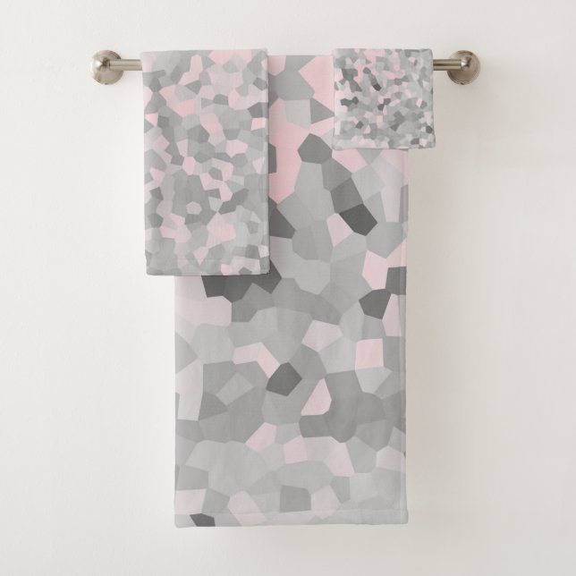 MARBLE PIXELATED GREY SILVER PINK CUSTOM TOWEL SET (Insitu)