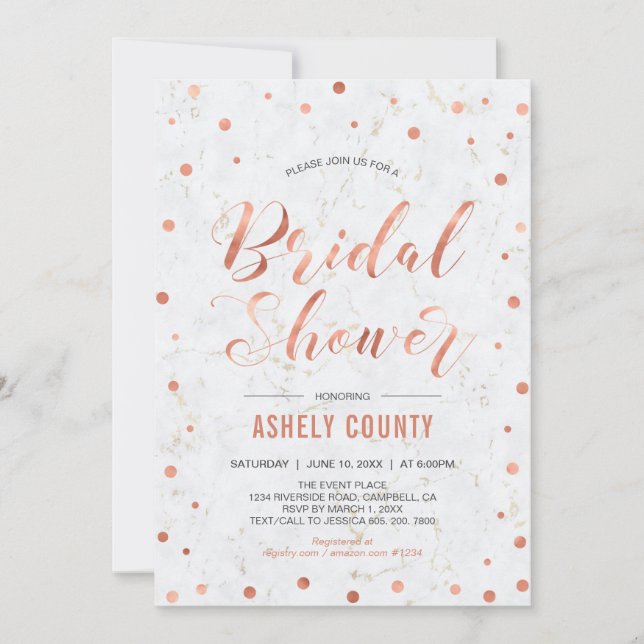 Marble & Polka dot | Modern Copper Bridal Shower Invitation (Front)