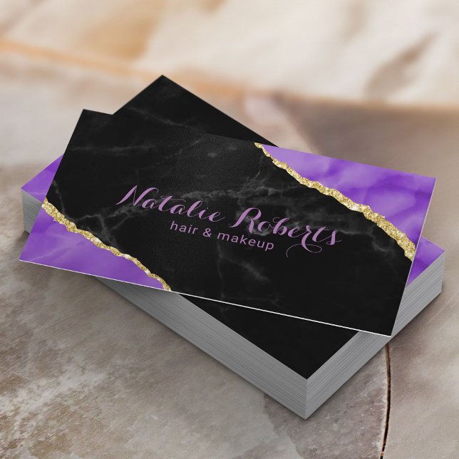 Marble & Purple Agate Makeup Artist Hair Salon Business Card (Creator Uploaded)