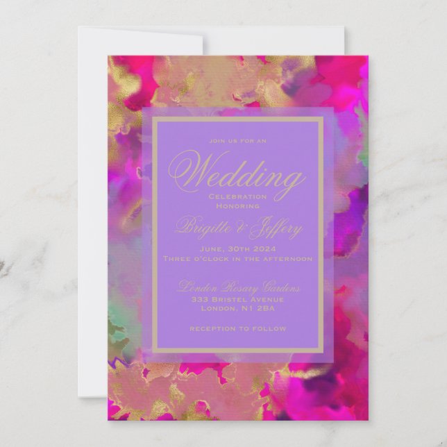 Marble purple, gold, pink custom wedding save the date (Front)