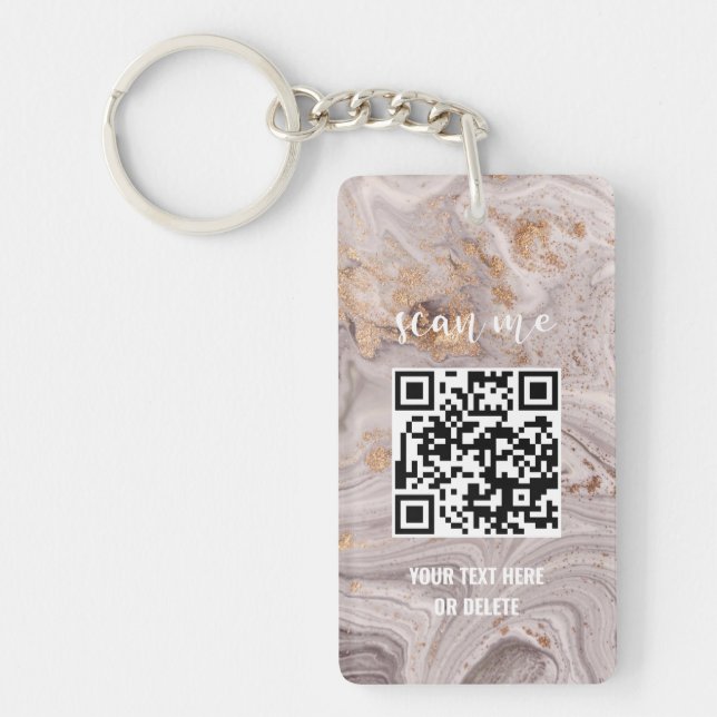 Marble Purple Gold Your Logo QR Code Business Key Ring (Front)
