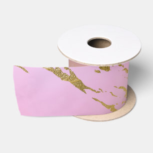 Marble Purple Pink Pastel Colour Golden Glitter Satin Ribbon