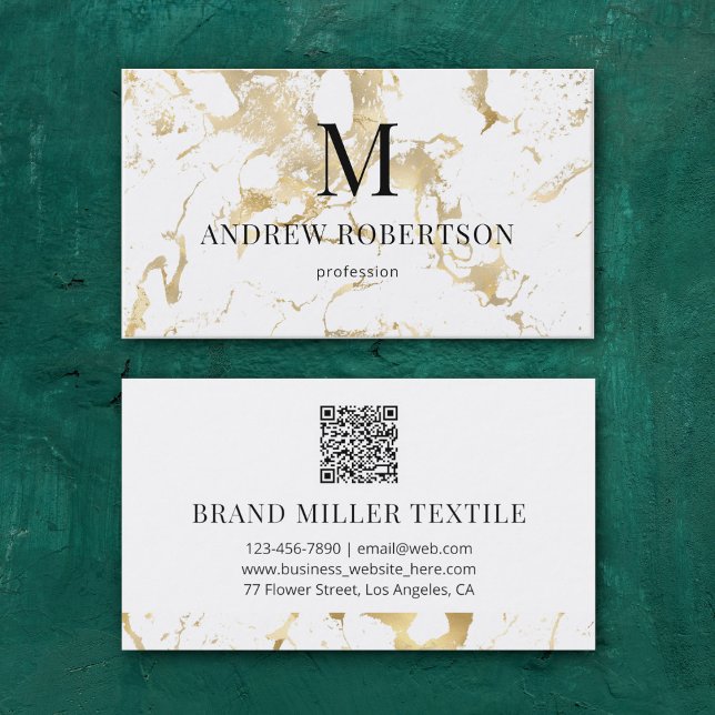 Marble QR Code Faux Gold Foil Business Card (Creator Uploaded)