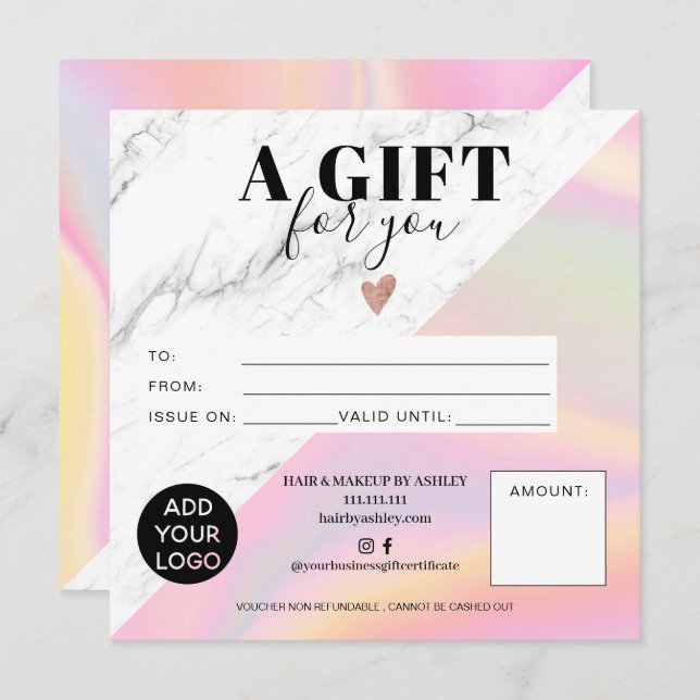 Marble rainbow block square gift certificate logo (Front/Back)