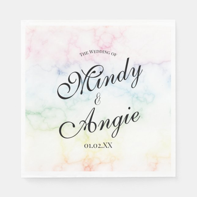 Marble Rainbow Gay Script Wedding Napkin (Front)