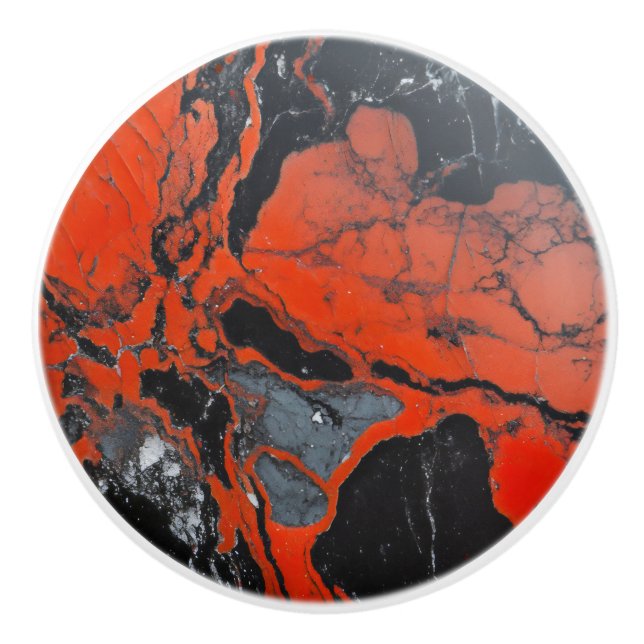 Marble Red Black Pattern Ceramic Knob (Front)
