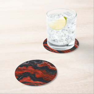 Marble Red Black Pattern Round Paper Coaster
