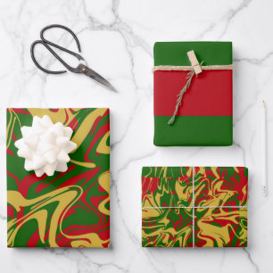 Marble red green gold modern Christmas  Wrapping Paper Sheet