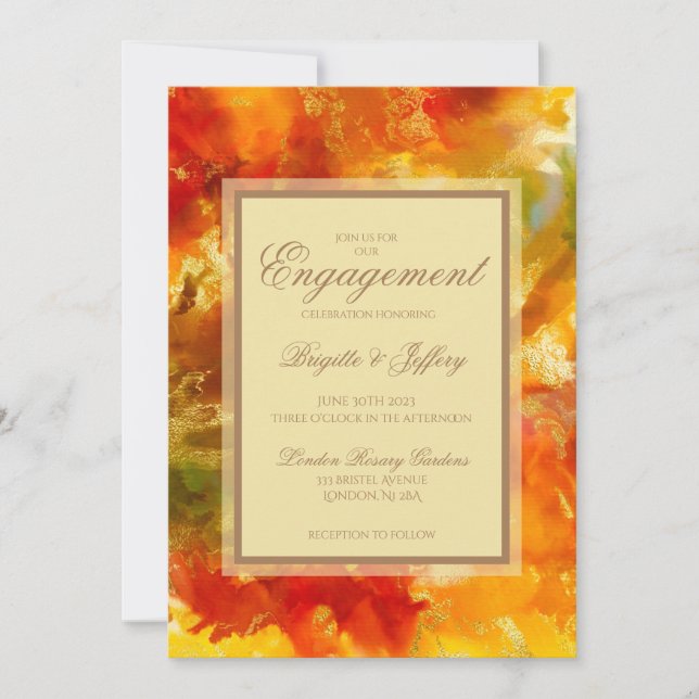 Marble red, orange, gold, yellow  save the date (Front)